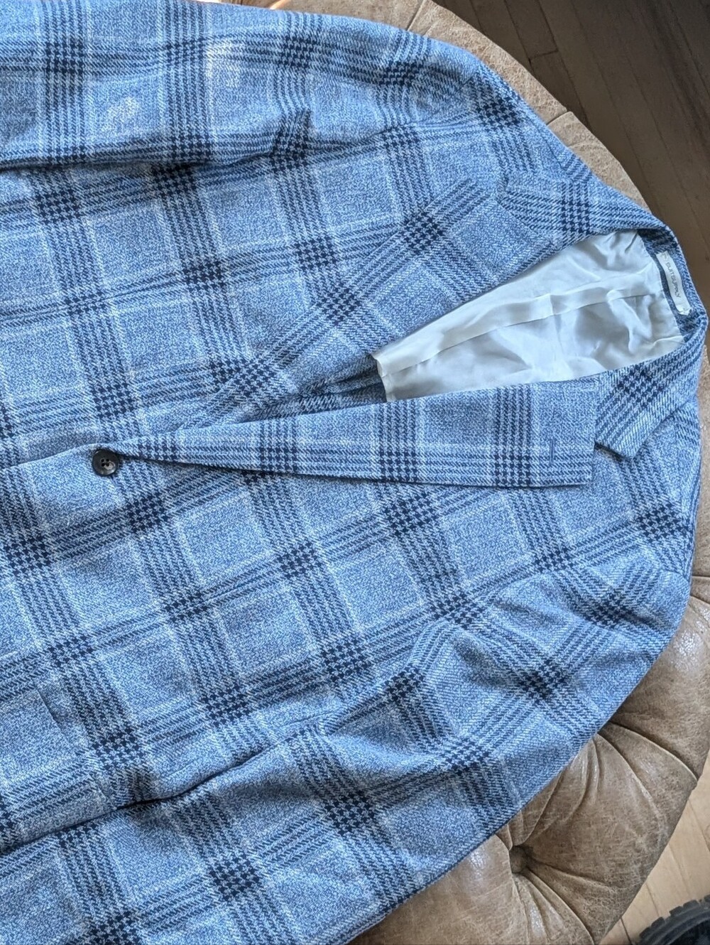 Suit Supply Havana Patch HL Int Slim,Sz US 46 Light Blue Check Silk Linen Cotton